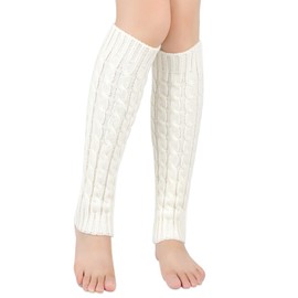 Grantop 1Pair Leg Warmers for Women, White Winter Knit Crochet Leg Warmer, Women Ankle Leg Warmers, Warm Boots Cuff Crochet Knee Warmers for Yoga Ballet Dance