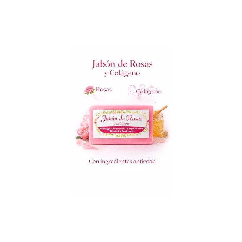 Jabón Artesanal de Rosas y Colágeno 100gr, Natural.