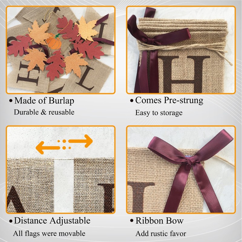 Uniwish Happy Fall Banner with Pumpkin Maple Leaves Sign Garland