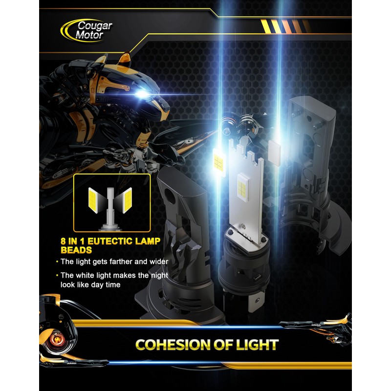Cougar Motor H7 Bulbs, 1:1 Size H7 Lights Bulb No