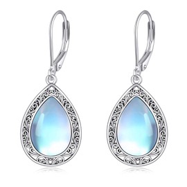 Moonstone Teardrop Earrings for Women Sterling Silver Nordic Filigree Dangle Earrings Healing Moonstone Leverback Earrings Jewellery Gifts for Girls