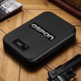 Ospon Portable Gun Safe Box with Combination Lock, Small Hidden Pistol Safe for Car Bedside Nightstand Portable Money Safe, Quick Access Pistol Storage Case with Steel Cable, 6.5 x 9.4 inches