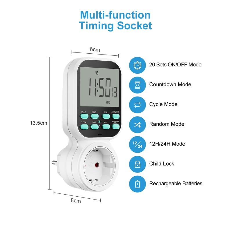 Digital Timer Socket with Countdown and Loop Mode, Maxcio Programmable