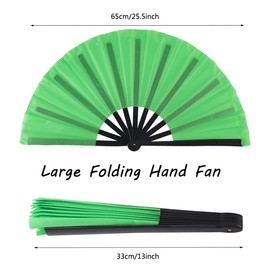 Tkocisa 4 Pack Large Folding Hand Fan, Plastic Hand Held Folding Fans Chinese Kung Fu Hand Fan Decorative Folding Fans for Dance, Performance, Festival or Home Decorations(Green)