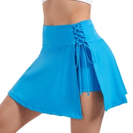 Blaosn - Minifalda de tenis para mujer, para entrenamiento, golf, atletismo, falda corta, de cintura alta, con bolsillos, abertura para verano, bonita, Azul, Large
