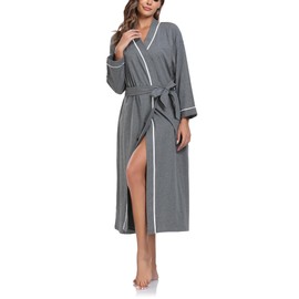 EA'S SECRET 100% Cotton Robes for Women Lightweight Long Kimono Bathrobe Soft Ladies Loungewear with Pockets, Dark Grey, Large