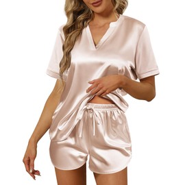 Ekouaer Womens Silk Satin Pajamas Set Champagne