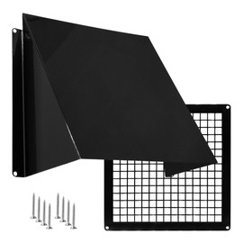Outdoor Dryer Vent Cover with Mesh 8x8 inch - Metal Wall Rain Cover with Bird Protection Guard - Black Vent Hood with Grid - Weatherproof Exhaust Grille for Duct Openings