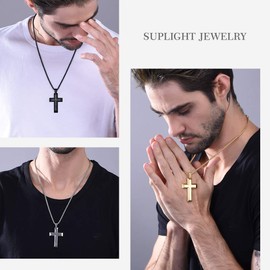 Suplight Gold Plated Strength Bible Verse Necklace Christian Faith Religious Jewellery Our Father Lords Prayer Cross Pendant Necklace for Men Boys
