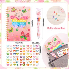 Pop Secret Diary for Girls with Pen and Stickers,8.27 x 5.71 Inches 160 Pages Butterfly Notebook and Pen Set for Girls, Pop Notebook A5 Spiral Kids Journal for Girls Kids Present 6-12 Year Old