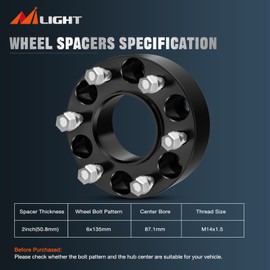 Nilight F150 Wheel Spacers 6x135,2 inch Hubcentric Wheel Spacer for 2015 2016 2017 2018 2019 2020 2021 2022 Ford F150 Expedition Navigator with M14x1.5 Studs and 87.1mm Hub Bore-4PCS