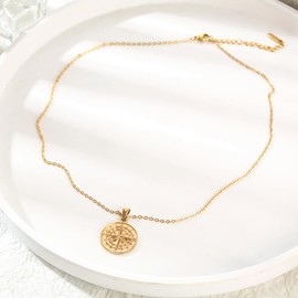 Female Compass Pendant Necklace Navigator Forged Jewelry In Stainless Steel (Gold)