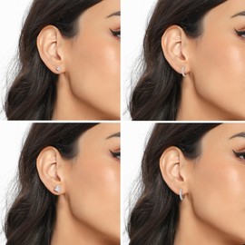 14K White Gold Plated Cubic Zirconia Tiny Huggie Hoop Earrings Pack for women men 4 Pairs