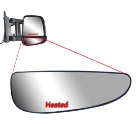 Replacement Passenger Right Lower Mirror Glasses With Heated And Plate For Long Arm Extension View Mirror fit Ram Promaster 1500, 2500, 3500, New Six, Work Van