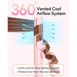 VAVOOV Pro Airflow Styler Curling Iron with 360° Vented Cool Air for Long-Lasting Curls, 1 Inch Hair Straightener and Curler 2 in 1, Dual Voltage, Adjustable Temps, Pink