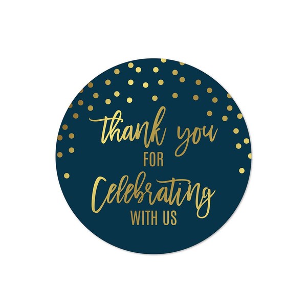 Andaz Press Navy Blue with Gold Metallic Ink Wedding Party Collection, Round Circle Label Stickers, Thank You for Celebrating with US, 40-Pack