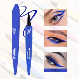 Blue Liquid Eyeliner Pen, Waterproof Long-lasting Color Eyeliner Pencil, Smooth Ultra Fine Easy to Color, Smudge-proof Fast-drying Colored Eye Liner Rainbow Colorful Neon Eyeliner Liquid Linerr -07#