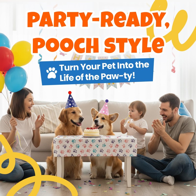 Dog Birthday Party Hat Set, Reusable & Adorable Kitty/Doggy Birthday