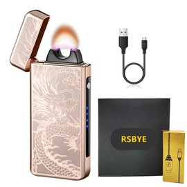 RSBYE Electric Lighters, Plasma Dragon Lighter, USB Rechargeable Lighter, Cool Windproof Flame Butane Free Lighter with LED Battery Indication for Candles, Incense, Camping(Gold Dragon)