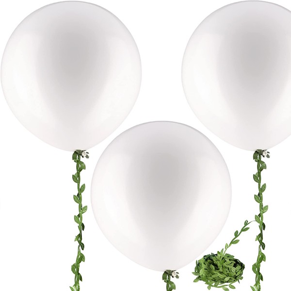 10 Pieces 36 inch White Balloons White Giant Balloons Big Large Balloons with 65 Feet Long Artificial Vine for Wedding Birthday Party Decorations