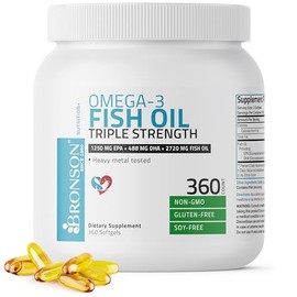 Bronson Omega 3 Fish Oil Triple Strength 2720 mg, Non-GMO, Gluten Free, Soy Free, Heavy Metal Tested, 1250 EPA 488 DHA, 360 Softgels                  