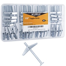 KURUI 1/8 Toggle Bolts for Drywall, 48 Pcs Heavy Duty Metal Drywall Anchors Kit, Dry Wall Anchors and Screws Kit, Butterfly Anchors for Ceiling, Sheetrock, Hollow Wall