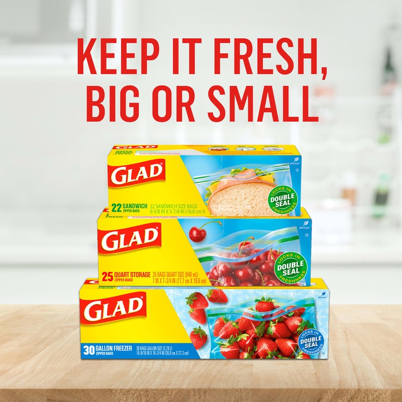 Glad Zipper Food Storage Sandwich Bags, 100 Count (Packaging May