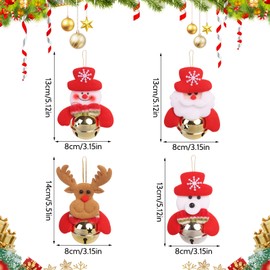 Christmas Bell Ornaments Sets Christmas Tree Ornaments Cute Santa Snowman Reindeer Bear Christmas Bells with Jingle Bells for Christmas Decorations, 8 Pcs