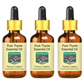 Devprayag Pure Thyme Essential Oil (Thymus vulgaris) with Glass Dropper Natural Therapeutic Grade Steam Distilled (Pack of Three) 100ml X 3 (10 oz)