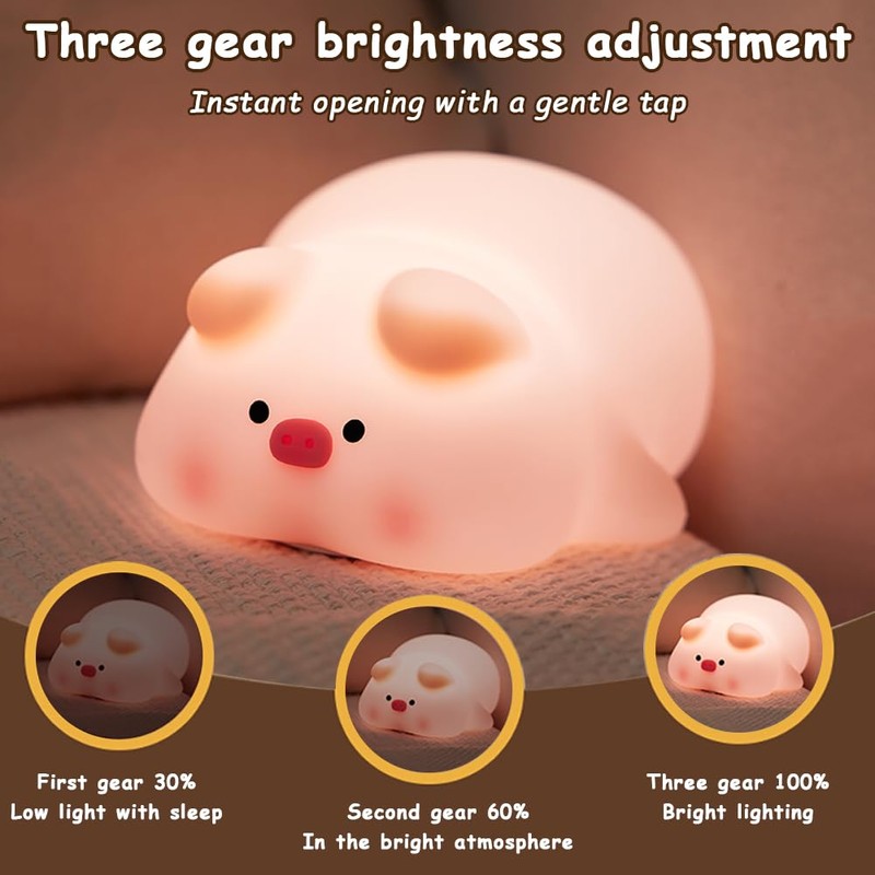 URAQT URAQT Silikon Nachtlicht Kinder,Schwein Led Nachttischlampe USB-Aufladung und Timing