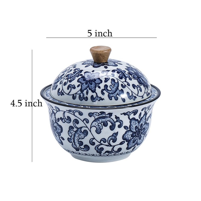 JHNIF Blue and White Porcelain Ashtray with Lid, 5-Inch Ash