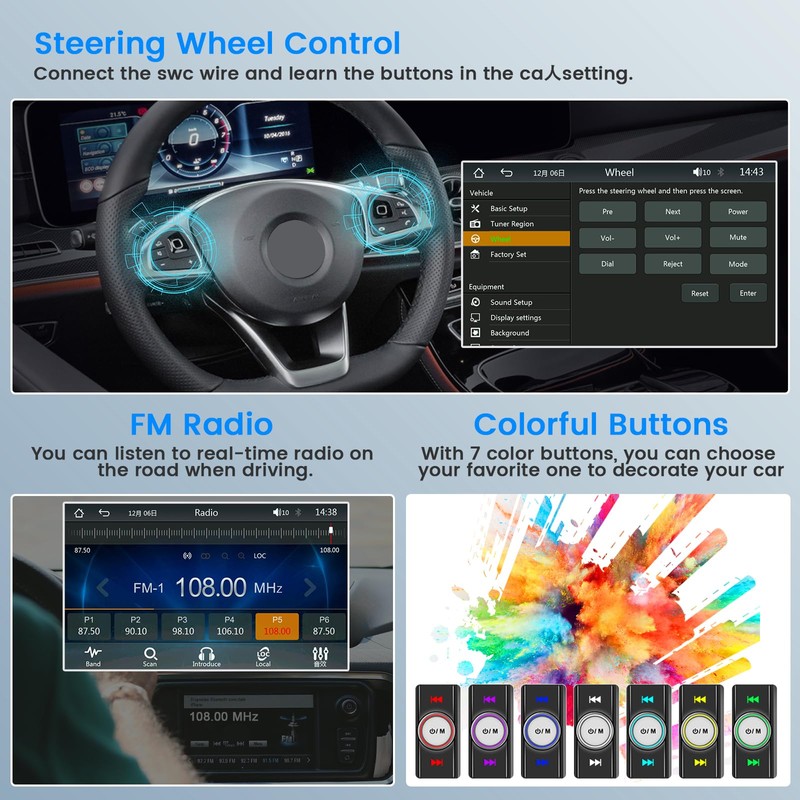 HIKITY Double Din Wireless Apple CarPlay Car Stereo 7 Inch