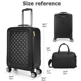 feilario 2 Piece Set Travel Leather Softside Carry On Luggage Double Spinner Wheels Checked Suitcase - 24in