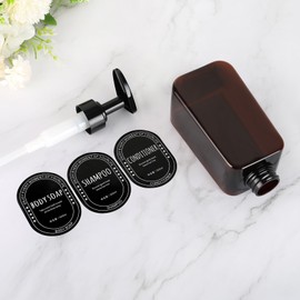 DEROANBOTT 16.9 oz Shampoo and Conditioner Dispenser(Set of 3), Empty Refillable Shampoo and Conditioner Bottles with Pump, Body Wash Dispenser Set, Stylish Permanent Labels - for Bathroom