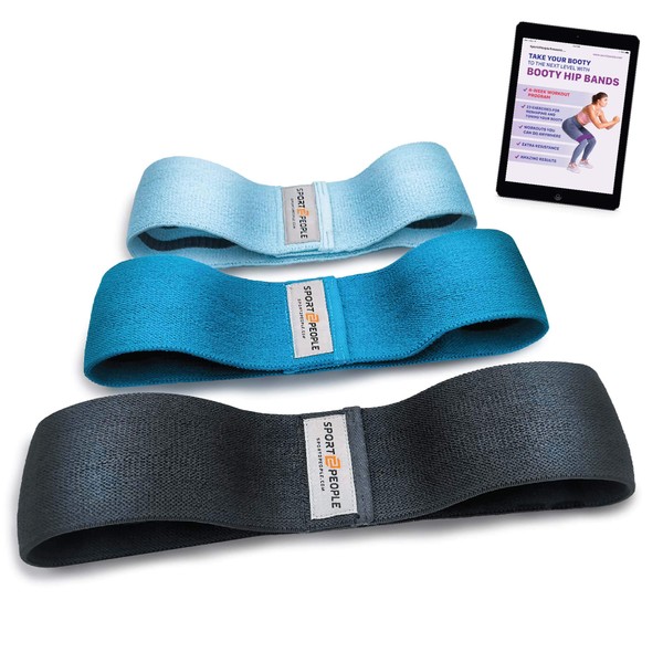 Sport2People Elastic Exercise Band for Legs and Buttocks - Free eBook for Bum Exercises - Fabric Fitness Band Set for Buttocks and Hips - Sports Band for Strength Training, Home Gymnastics, Fitness