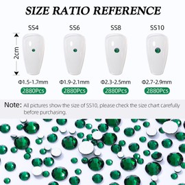 Meibite Green Flatback Rhinestones, Glass Rhinestones for Nail Art and Craft, Glue Fix, Loose Crystal Gemstones(Green, SS4, 2880pcs, 1.5-1.7mm)