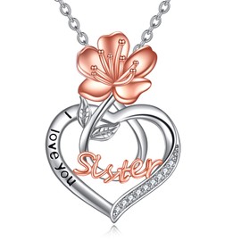 POPKIMI Sister Gifts from Sister Birth Flower Sister Necklace Sister Birthday Gifts from Sister Sterling Silver Sister Necklaces I Love You Sister Pendant Necklace Fashion Jewelry Gifts for Women