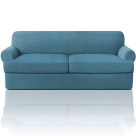PrinceDeco T Cushion Sofa Slipcover 3 Pieces Sofa Covers for T Cushion Couch Soft Couch Covers Sofa Slip Cover Furniture Covers with 2 Individual T Shape Seat Covers (70"-88"), Storm Blue