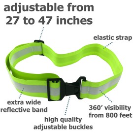 High Visibility Reflective Belt, Army PT Belt. Reflective Running Gear for Men and Women for Night Running Cycling Walking. Military Safety Reflector Strips (Green Belt + 2 Bands)