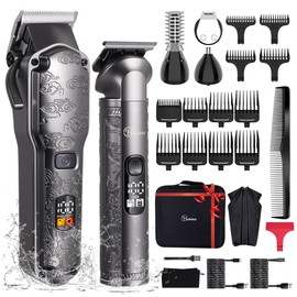 Hatteker Professional Hair Clippers for Men Beard Trimmer Clippers Set Waterproof T-Blade Trimmer Cordless Grooming Kit Nose Body Hair Barber Clippers Hair Cutting Kit