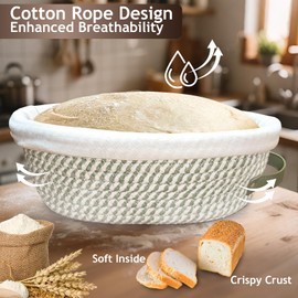 Banneton Bread Proofing Basket Set, Oval Sourdough Banneton Basket 10 inch,Handmade Sourdough Bread Basket with Covers 4 Liners for Artisan Bakers Starter Cotton Rope