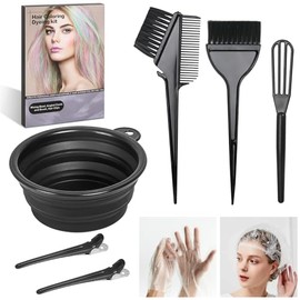 ROOHUA 8 Pcs Hair Coloring Kit - Professional Hair Dye Tools for Home Salon Use with Bowl, Brush, Comb, Clips, Gloves & Shower Cap - Reusable Supplies