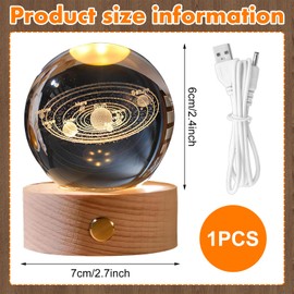 TZQFROCE 3D Crystal Ball Night Light with Wooden Base Solar System Crystal Ball Creative Night Scene Astronomy Ball 3D Solar System Crystal Ball for Christmas Birthday Home Decor