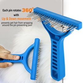 The Untangler Rakes for Grooming and Shedding -silky smooth rotating teeth to easily collect loose hair (Black, Shedding)