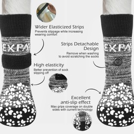 Double-sided Anti-slip Socks Paws Stop Licking - Dog Paw Protectors Great Traction Control for Hardwood Floors Indoor, Socks with Grips for Puppy Small Medium Large Dogs, Grey