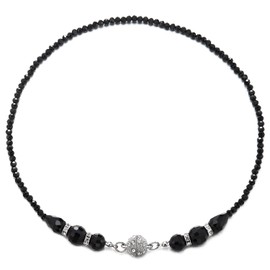 COOLSTEELANDBEYOND Black Beads Statement Necklace Crystal Chain Choker Collar Clasp with Cubic Zirconia