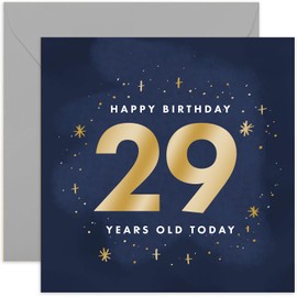 Old English Co. 29 Today Birthday Card for Man or Woman - Gold Foil Sparkle Stars Bday Gifts for Him or Her - Shiny Design for Son, Daughter, Niece, Nephew | Blank Inside with envelope