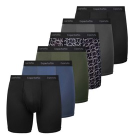 Expertoftio Athletic Men's Underwear Boxer Briefs 6" Moisture Wicking Underwear for Men Pack of 4, Anting Chafing, Fly, Performance, S