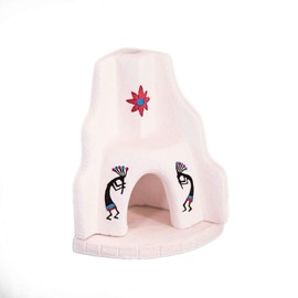 Incienso de Santa Fe - White Southwest Style Corner Fireplace Kokopelli in Black with Turquoise and Red Accents - Natural Wood Incense Burner, Includes 40 Piñon Incense Bricks - Made in The USA