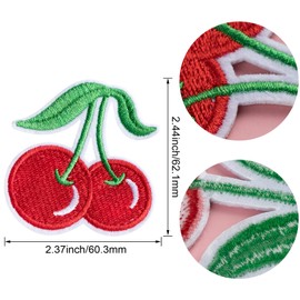 PAGOW 10PCS Cherry Iron on Patch, Cute Cherry Fruit Embroidered Sew Iron-on Appliques Patch for Jeans, Neckline, Clothing, Bags （2.37 x 2.44 inch）